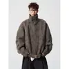 Casaco de Lã com Gola Grande Estilo Hong Kong para Homens, Quente de Inverno e à Prova de Frio, Corte Solto, Moderno e Estiloso, Jaqueta de Algodão Cor Sólida para Casal