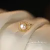 Anel de Renda Quadrado e Redondo com Pérola Artificial Design de Nicho de Alta Qualidade Único Elegante Nova Moda Joia Versátil