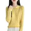 Suéter de Punto Trenzado con Cuello Polo para Mujer, Tejido Aran Retro, Delgado, Manga Larga, Capa Base Otoño Invierno