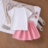 Traje de verano para niñas de estilo extranjero con camiseta de manga corta y falda plisada rosa, disponible en AliExpress entre Europa y Estados Unidos.