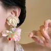 Passeio de Primavera! Brincos de Franja com Flor Grande Rosa Estilo Novo 2026 para Mulheres, Brincos Populares Estilo Fada, Acessórios de Orelha Doces e Frescos