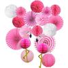 Decoración de fiesta de playa LUAU de verano, bola de panal de flamenco estéreo, bola de panal de flamenco, abanico de papel, colgante de flor