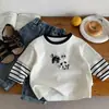 Camiseta de Dos Piezas para Niños 2026 Bugatang Otoño Nueva Rayas de Dibujos Animados para Niños Suave y Cómoda Sudadera