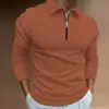 Camiseta Polo de Manga Larga con Cremallera de Waffle para Hombre, Top con Decoración de Cremallera, Otoño Europeo y Americano 2025 Amazon