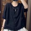 Top feminino de verão retrô cor sólida manga média bolso grande feminino trespassado multicolorido all-match elegante estilo chinês camisa