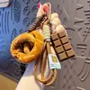 Série Criativa Miu Água Alcalina Pão Corda de Mão Pingente de Chaveiro Fofo Casal Pingente de Chaveiro Pequeno Presente