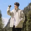 Chaqueta Retro Americana de Gamuza para Hombre Primavera y Otoño Chaqueta Holgada de Solapa Top Rayado Atractivo para Hombre