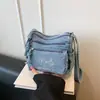 Bolso Cruzado de Mezclilla Vintage para Mujer, Bolso de Hombro Versátil Casual Multicapa con Gatito Bordado, Bolso Cuadrado Pequeño Multibolsillos 2026