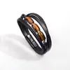 Pulsera de Cuero Hecha a Mano Personalizada de Múltiples Capas para Hombres Estilo Europeo y Americano Hebilla de Acero Inoxidable Retro Pulsera de Piedra Ojo de Tigre