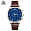 Reloj Marca Opk Modelo Nuevo Correa de Cuero Simple Esfera Multifunción Reloj para Hombre Resistente al Agua Reloj de Cuarzo Reloj para Hombre