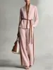 Traje Casual Transfronterizo Europeo y Americano 2026 para Mujer, Conjunto de Dos Piezas de Camisa Cardigan de Cuello Alto con Bloques de Color y Pantalones de Pierna Ancha para Primavera y Verano