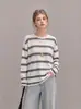 Camiseta de punto a rayas de manga larga con cuello redondo, elegante, de color contrastante, que reduce la edad, para mujer, fina de otoño, protectora del sol, holgada