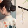 Grampo de Cabelo Estilo Antigo com Borlas Simples, Grampo de Madeira para Mulheres, Grampo de Ébano Preto, Acessório Hanfu, Traje Tradicional Qipao