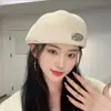 Gorra de lana redonda estándar para mujer, sombrero de boina de red roja cálido para otoño e invierno, de doble uso frontal y trasero, sombrero de pintor retro versátil