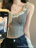 Primavera y Verano Reductor de Edad Dulce Chaleco a Cuadros Camisola Ropa Exterior Versátil con Almohadilla en el Pecho Ropa Interior Base Top Tubo