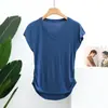 Camiseta Modal com Decote V de Manga Curta Estilo Garota Sexy Desejo Puro para Mulheres, Top Camisa Base Fina com Barra Irregular de Verão