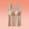 Colete quente para outono e inverno, feito de caxemira e seda, projetado para mulheres, com espessura adicional para aquecimento, não precisa de sutiã, sem costura e possui um bojo interno no peito para sobreposição