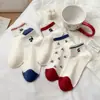 Calcetines Lindos Estilo Japonés de Gato Cerezo para Mujer, Delgados de Malla Transpirable para Primavera y Verano, Algodón Bordado Cortos, Bajos Antideslizantes Tipo Barco