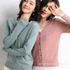 Novidades Primavera e Outono 2026 Feminino Cor Sólida Moda Gola V Tricô de Alta Qualidade Cardigan Estilo Curto Atacado Transfronteiriço