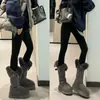 Primer Encuentro Ji Gray Botas de Nieve de Suela Gruesa Temporada 2026 Estilo Nuevo Uso Bidireccional Zapatos de Algodón Engrosados con Felpa Botas Largas Peludas