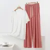 Conjunto de Dos Piezas de Pantalones Anchos de Manga Corta Sueltos de Modal para Verano Ropa de Casa Talla Grande Casual Cuello Redondo Delgado