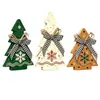 Navidad Nuevo Árbol Pequeño de Madera de Puntos Set de Tres Piezas Adorno Decoración de Cuadros con Lazo Adorno de Escritorio