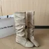 Botas de tacón alto con plantillas ocultas 2026 botas de moda de punta cuadrada plisadas botas altas holgadas versátiles para mujer nuevo estilo para personas bajas para aumentar la altura