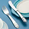 Juego de cubiertos portátiles para niños de acero inoxidable 304, cuchillo, tenedor, cuchara, mango engrosado, juego de cubiertos para niños, juego de regalo de 4 piezas