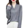 Nuevo Otoño Transfronterizo Lana Fina Top Sencillo Suave Cuello en V Cárdigan de Punto Elegante Abrigo de Manga Larga Venta al por Mayor
