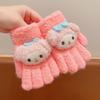 Guantes para niños otoño e invierno cálidos de medio dedo con solapa de dibujos animados lindos tejidos sin dedos para bebé con forro polar engrosados para niños y niñas