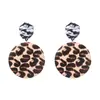 Brincos Redondos de Madeira com Estampa de Leopardo Geométricos Europeus e Americanos Exagerados Estilo Coreano Brincos Versáteis da Moda Acessórios