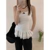 Camisola de Encaje Patchwork Estilo Ballet para Mujer, Verano 2026, Corte Ajustado, Elegante para Superponer, Top sin Mangas