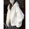 Moletom Cardigan com Capuz e Zíper Branco para Mulheres 2024 Novo Popular Outono e Inverno Veludo Espessado Solto Estilo Preguiçoso Jaqueta