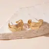 Pendientes Europeos y Americanos Metálicos Plegados de Doble Capa Texturizados en Forma de C, Simples y Únicos, Estilo de Nicho, Pendientes de Alta Gama para Mujer