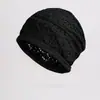 Gorro de punto hecho a ganchillo con mezcla de lana para mujer, fino y transpirable, adecuado para otoño e invierno, con circunferencia de cabeza grande y diseño apilado