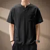 Camiseta de lino para hombre con cuello mao estilo chino, escote en V, manga corta, nueva marca de ropa de trabajo de verano moderna, camiseta Polo de media manga para hombre