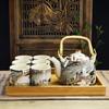 Juego de Té Kung Fu de Cerámica para el Hogar Sencillo Moderno Tetera de Flores Filtro Juego de Té para Té Negro Taza de Té 6 Piezas Grandes