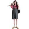 En stock Estilo Nuevo Mujeres Embarazadas Estilo Coreano Reductor de Edad Juguetón Ropa de Trabajo de Mezclilla Pantalones de Tirantes Traje para Mujeres Embarazadas Top de Manga Corta