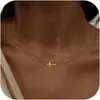 Collar Cruz Moda Europea y Americana, Colgante Cruz Pequeña Elegante, Cadena para Clavícula, Collar de Joyería Atmosférico para Niñas
