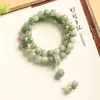 Pulseira de Raiz de Bodhi com Aspecto de Jade e Acessórios de Lótus, Contas Budistas de Círculo Duplo Inspiradas no Zen em Novo Estilo Chinês, Ornamento de Mão, Presente para Mulheres