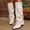 Punto de Goma Pu Tacón Medio (3-5 cm) Botas de Caña Punta Fina Botas de Moda Color Puro Pupu