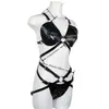 Amazon Supply Atacado Couro PU Alça Selvagem Sexy Mulheres Europeias e Americanas Lingerie Sexy Sexy Conjunto HYAO