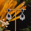 Explosões da Amazon brincos vintage brincos de franja zircônia azul safira brincos de prata 925 brincos de joia de casamento brincos