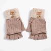 Guantes de terciopelo gruesos de medio dedo para mujer, de otoño e invierno, tejidos, con tapa abatible, para oficina, estudiantes, escritura, resistentes al frío y cálidos.