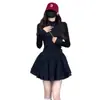 Elegante Vestido Negro Plisado Estilo Princesa para Mujer, Nueva Colección Primavera y Otoño, Vestido Corto con Cintura Ceñida Adelgazante y Mangas Abullonadas