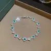 Pulsera de Hebilla Rectangular de Cristal Menta Simple de Moda Muñequera Lujo Ligero Joyería de Mano de Gama Alta Mujer