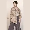 Camisa Jeans para Mulheres, Comprimento Médio, Ombro Caído, Manga Longa, Camisa Xadrez, Blusa Solta, Roupa Feminina, Novo Estilo 2026