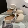 Mules de punto de lino tejidas de comercio exterior, nuevo estilo casual de verano 2026, adecuados para combinar con faldas, mules de punta cerrada para que las mujeres los usen en el exterior