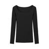 Estilo Puro Desejo Levemente Transparente Ombro a Ombro Cintura Marcada Decote Amplo Manga Longa Blusa Outono Inverno Camada Base Comprimento Médio Tendência Camiseta Hot Girl para Mulheres