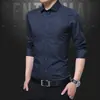 Camisa blanca de manga larga para hombre, sin planchado, ajustada, antiarrugas, para trabajo, de otoño, para hombre
